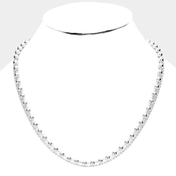 Metal Ball Chain Double Layered Silver Necklace - Picture 3 of 6